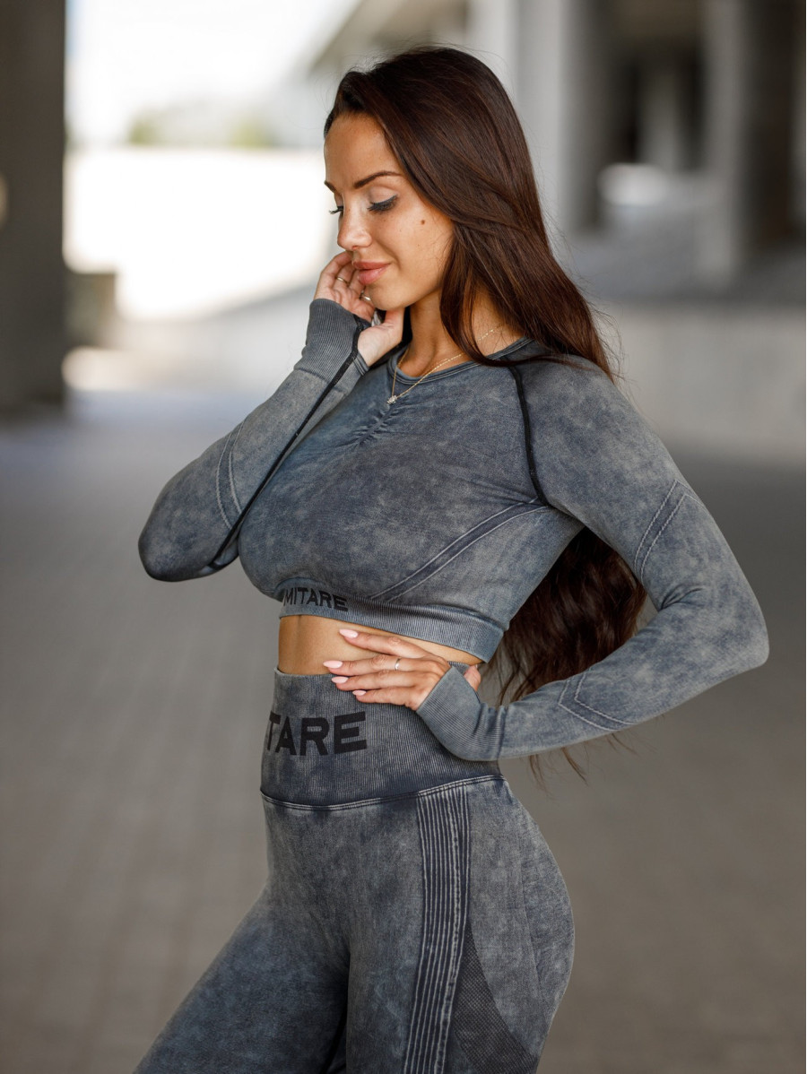 Nahtloses Crop Top PUSH UP MAX MARBLE K110 schwarz MITARE