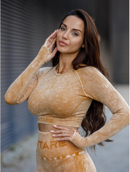 Nahtloses Crop Top PUSH UP MAX MARBLE K110 senf MITARE