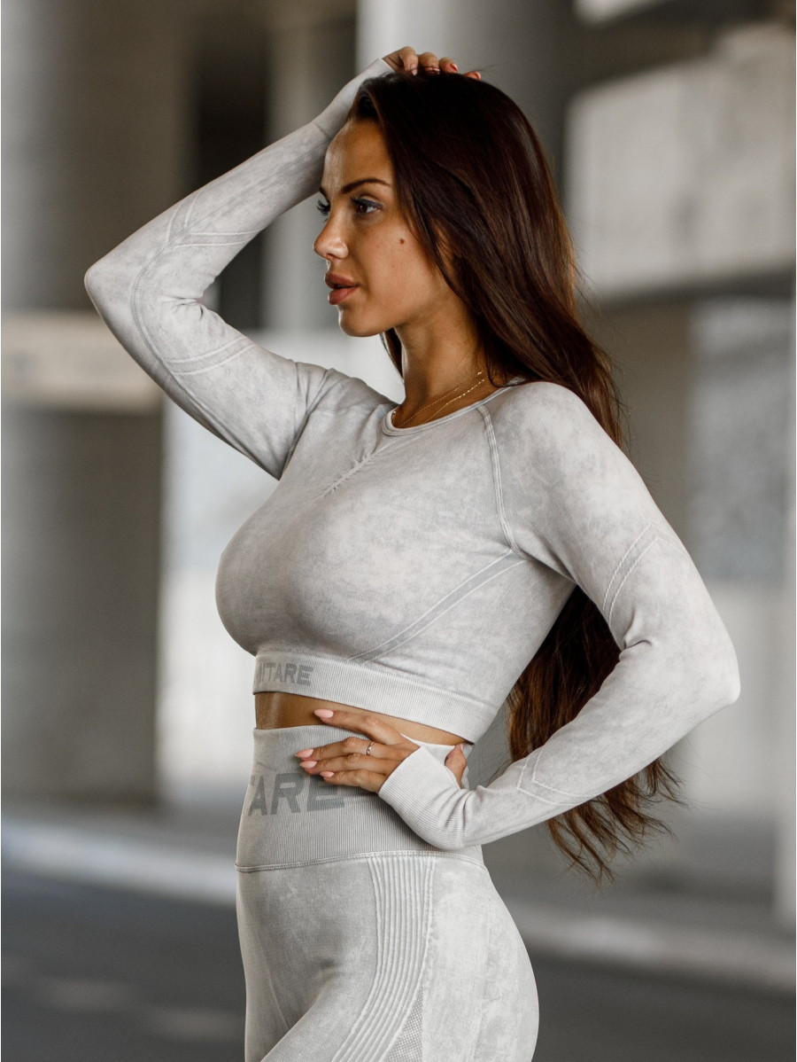 Nahtloses Crop Top PUSH UP MAX MARBLE K110 hellgrau MITARE