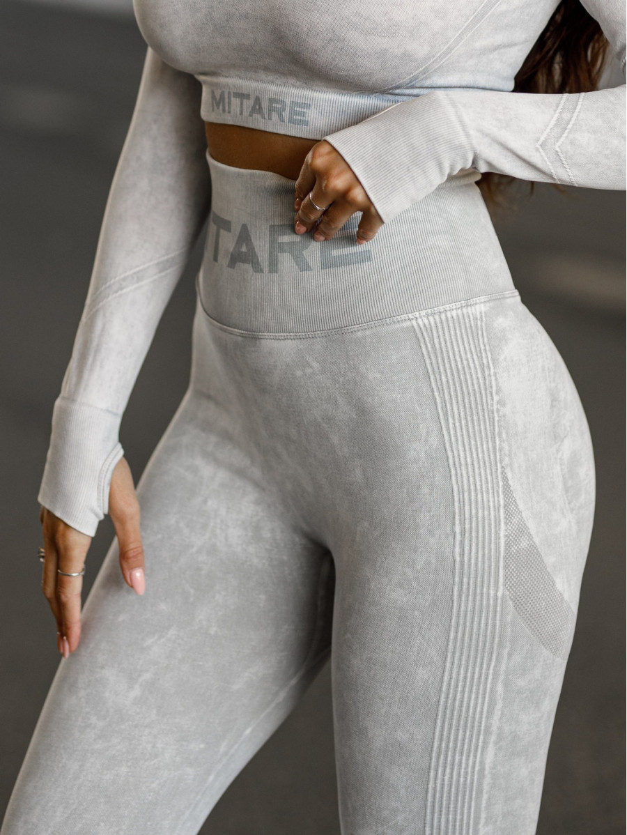 Legginsy damskie bezszwowe jasnoszare PUSH UP MAX MARBLE K111 MITARE
