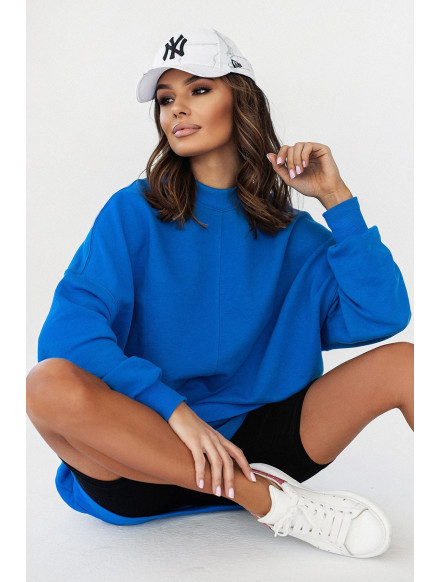 Niebieska bluza simple ze stójką i przeszyciami 2